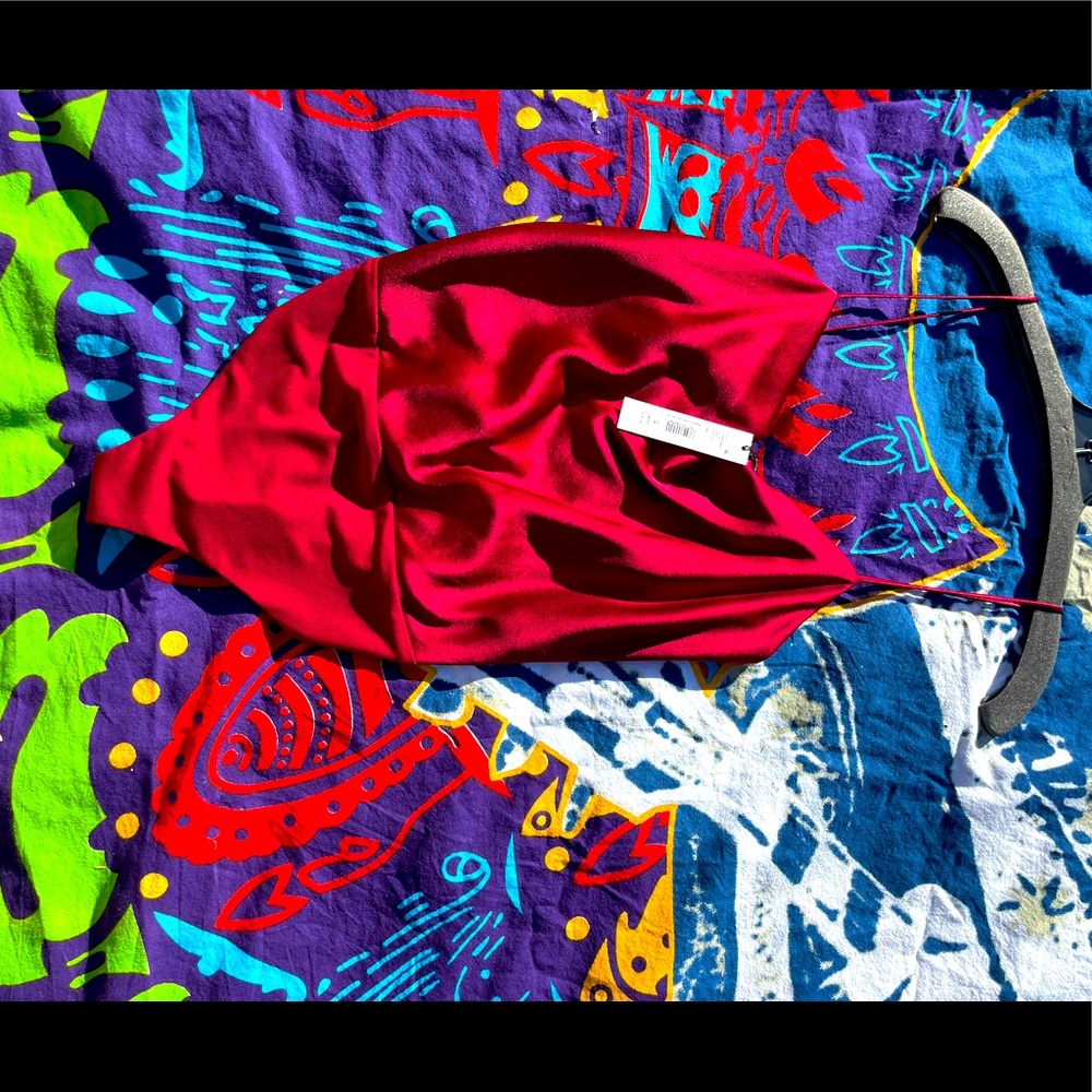 Brand New Alice + Olivia Harmon Stretch Satin Bodysuit In Bordeaux